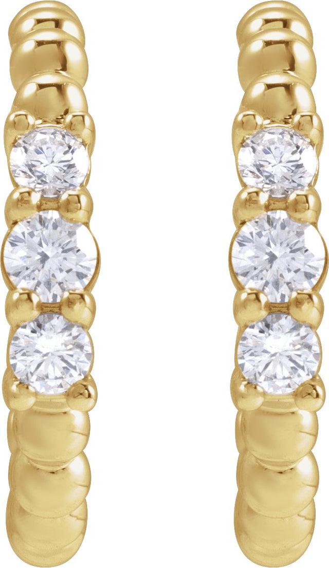 14K Gold Round Natural Diamond Accented Beaded Hoop Earrings II - Yellow Gold - view 2
