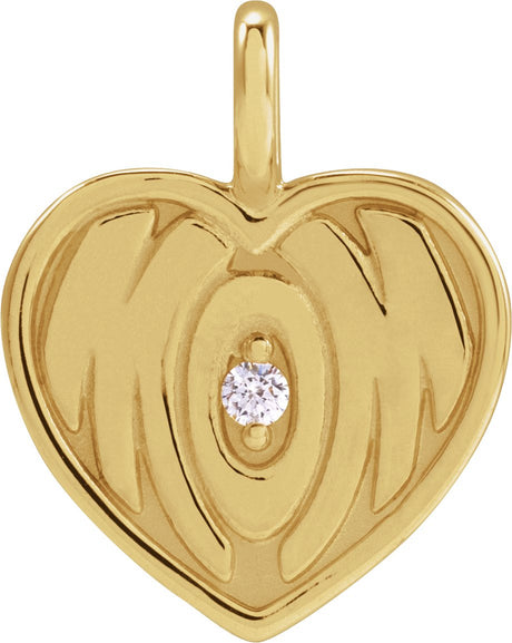 14K Gold Round Natural Diamond Engravable Accented Mom Pendant - Yellow Gold