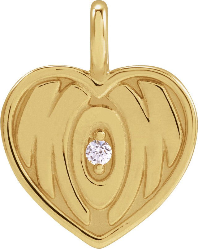 14K Gold Round Natural Diamond Engravable Accented Mom Pendant - Yellow Gold