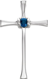 14K Gold Round Natural Blue Sapphire Solitaire Cross Pendant – 0 CTW - White Gold