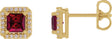 14K Gold Lab-Grown Ruby Square 4-Prong Halo-Style Earring - Yellow Gold