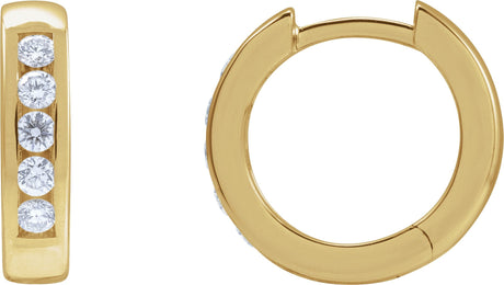 14K Gold Round Natural Diamond Hinged Hoop Earrings – 2-2.5mm Stones - Yellow Gold