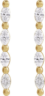 14K Gold Marquise Natural Diamond Accented Bar Earrings - Yellow Gold - view 2