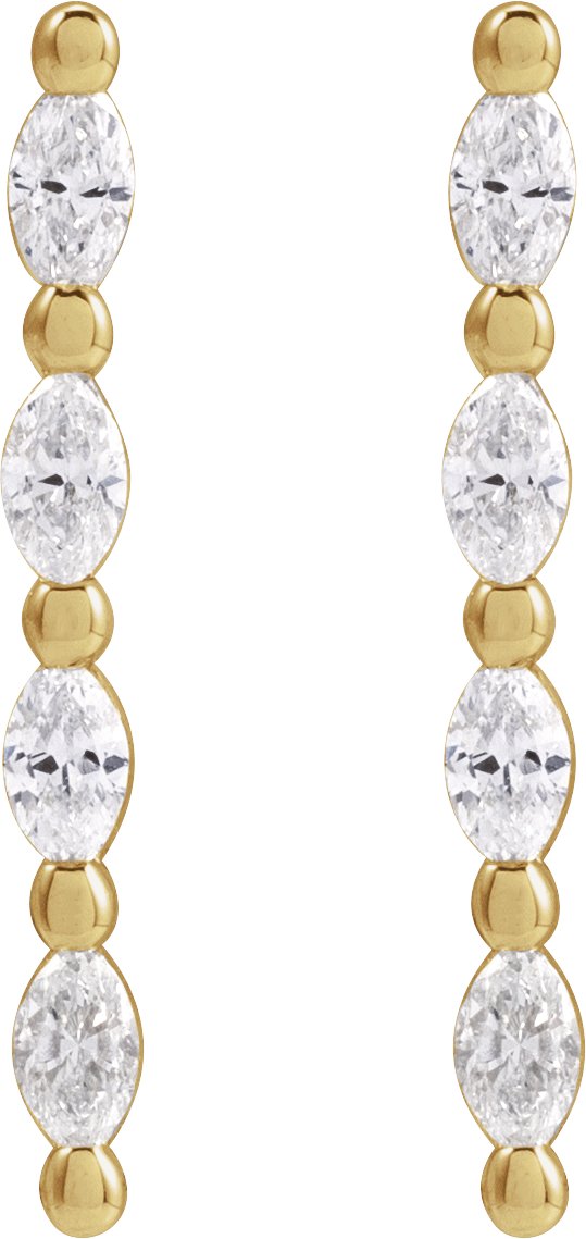 14K Gold Marquise Natural Diamond Accented Bar Earrings - Yellow Gold - view 2