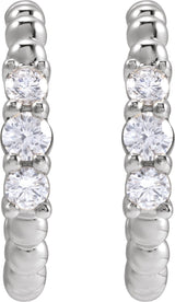 14K Gold Round Natural Diamond Accented Beaded Hoop Earrings II - White Gold - view 2