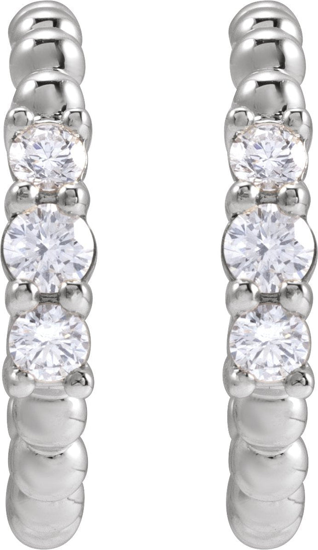 14K Gold Round Natural Diamond Accented Beaded Hoop Earrings II - White Gold - view 2