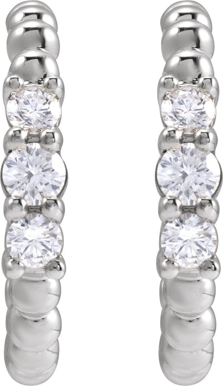 Platinum Round Natural Diamond Accented Beaded Hoop Earrings II - view 2