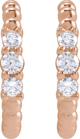 14K Gold Round Natural Diamond Accented Beaded Hoop Earrings II - Rose Gold - view 2