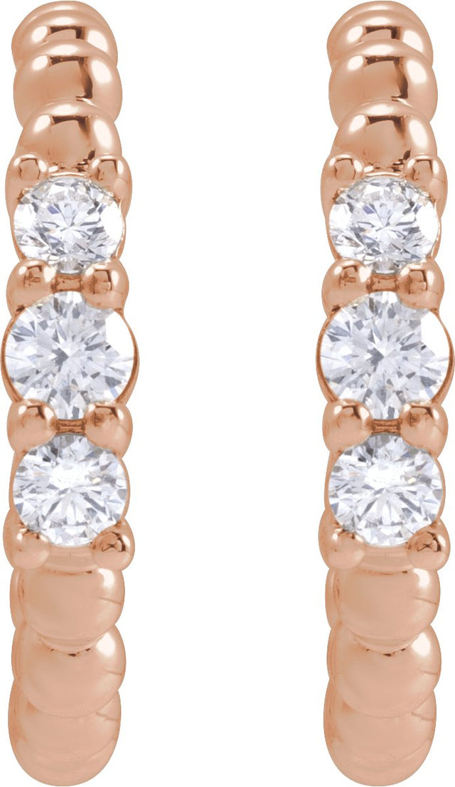 14K Gold Round Natural Diamond Accented Beaded Hoop Earrings II - Rose Gold - view 2