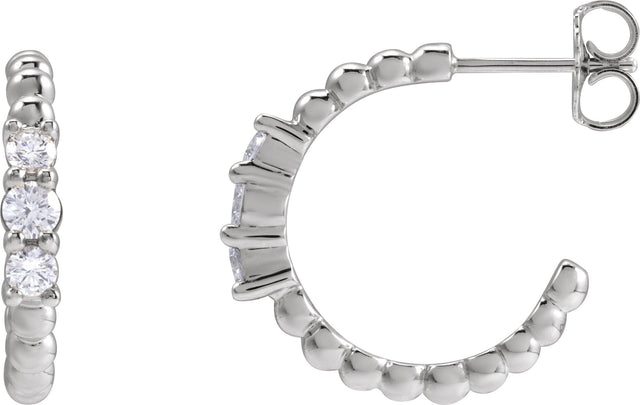 Platinum Round Natural Diamond Accented Beaded Hoop Earrings II