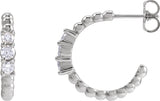 14K Gold Round Natural Diamond Accented Beaded Hoop Earrings II - White Gold