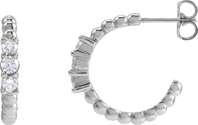14K Gold Round Natural Diamond Accented Beaded Hoop Earrings II - White Gold