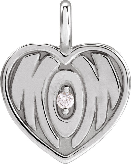14K Gold Round Natural Diamond Engravable Accented Mom Pendant - White Gold