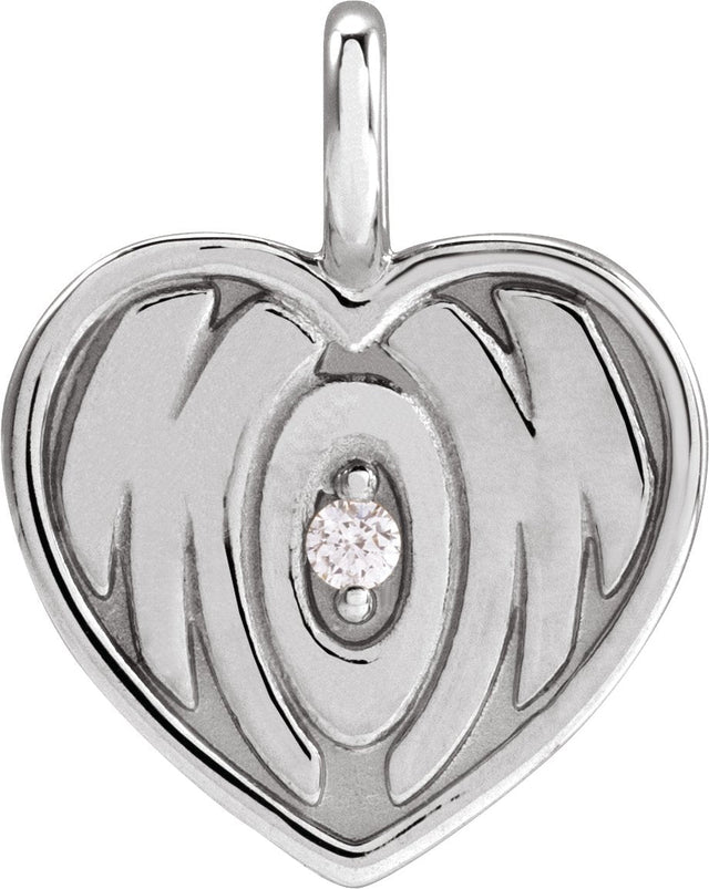 14K Gold Round Natural Diamond Engravable Accented Mom Pendant - White Gold