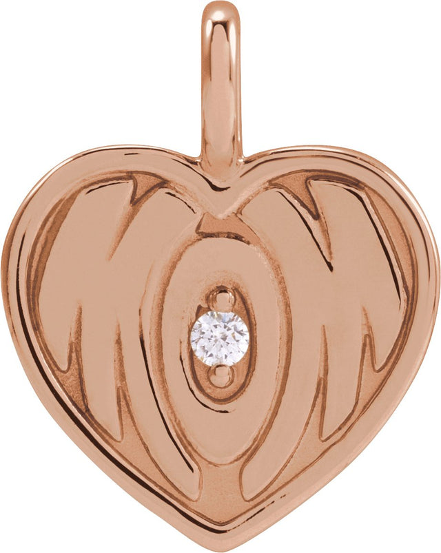 14K Gold Round Natural Diamond Engravable Accented Mom Pendant - Rose Gold