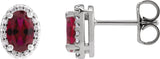 14K Gold Lab-Grown Ruby Oval 4-Prong Halo-Style Low Stud Earring - White Gold