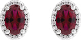 14K Gold Lab-Grown Ruby Oval 4-Prong Halo-Style Low Stud Earring - White Gold - view 2