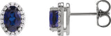 14K Gold Lab-Grown Blue Sapphire Oval 4-Prong Halo-Style Low Stud Earring - White Gold