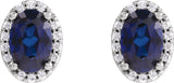 14K Gold Lab-Grown Blue Sapphire Oval 4-Prong Halo-Style Low Stud Earring - White Gold - view 2