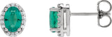 Platinum Lab-Grown Emerald Oval 4-Prong Halo-Style Low Stud Earring