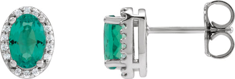 Platinum Lab-Grown Emerald Oval 4-Prong Halo-Style Low Stud Earring