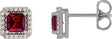 Platinum Lab-Grown Ruby Square 4-Prong Halo-Style Earring