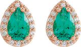 14K Gold Lab-Grown Emerald Pear 4-Prong Halo-Style Low Stud Earring - Rose Gold - view 4
