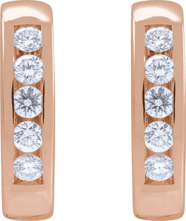 14K Gold Round Natural Diamond Hinged Hoop Earrings – 2-2.5mm Stones - Rose Gold - view 2