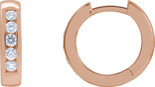 14K Gold Round Natural Diamond Hinged Hoop Earrings – 2-2.5mm Stones - Rose Gold