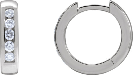 Platinum Round Natural Diamond Hinged Hoop Earrings