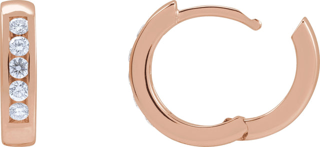 14K Gold Round Natural Diamond Hinged Hoop Earrings – 2-2.5mm Stones - Rose Gold - view 3