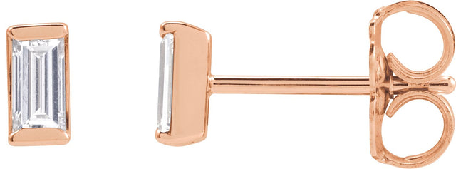 14K Gold Natural Diamond Straight Baguette Channel-Set Stud Earrings - Rose Gold