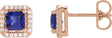 14K Gold Lab-Grown Blue Sapphire Square 4-Prong Halo-Style Earring - Rose Gold