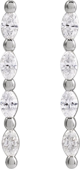 14K Gold Marquise Natural Diamond Accented Bar Earrings - White Gold - view 2