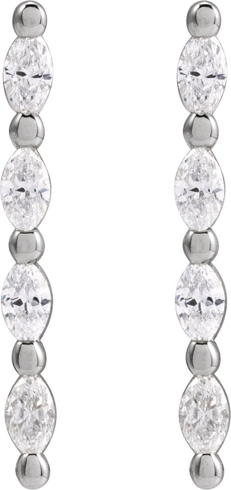 Platinum Marquise Natural Diamond Accented Bar Earrings - view 2