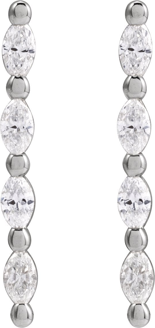 Platinum Marquise Natural Diamond Accented Bar Earrings - view 2