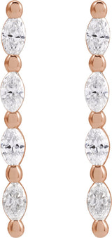 14K Gold Marquise Natural Diamond Accented Bar Earrings - Rose Gold - view 2