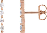 14K Gold Marquise Natural Diamond Accented Bar Earrings - Rose Gold