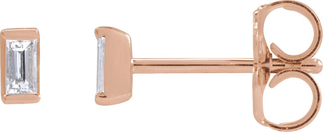 14K Gold Natural Diamond Straight Baguette Channel-Set Stud Earrings - Rose Gold