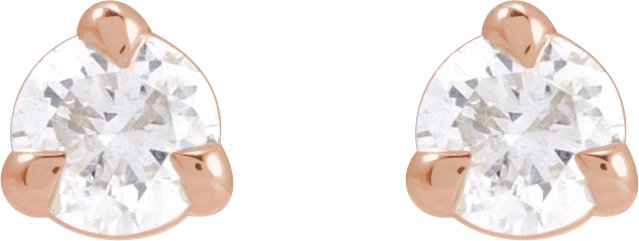 14K Gold Natural Diamond Round 3-Prong Pre-Notched Claw Earring - Rose Gold - view 2