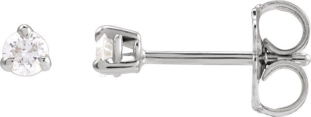 14K Gold Natural Diamond Round 3-Prong Pre-Notched Claw Earring - White Gold