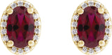 14K Gold Lab-Grown Ruby Oval 4-Prong Halo-Style Low Stud Earring - Yellow Gold - view 2