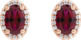 14K Gold Lab-Grown Ruby Oval 4-Prong Halo-Style Low Stud Earring - Rose Gold - view 2