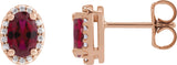 14K Gold Lab-Grown Ruby Oval 4-Prong Halo-Style Low Stud Earring - Rose Gold