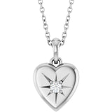 Platinum Round Natural Diamond Starburst Heart Necklace or Pendant