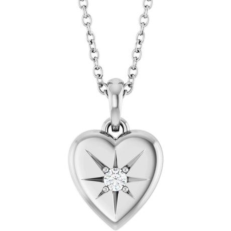 Platinum Round Natural Diamond Starburst Heart Necklace or Pendant