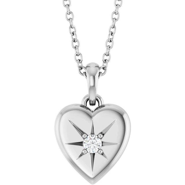 Platinum Round Natural Diamond Starburst Heart Necklace or Pendant