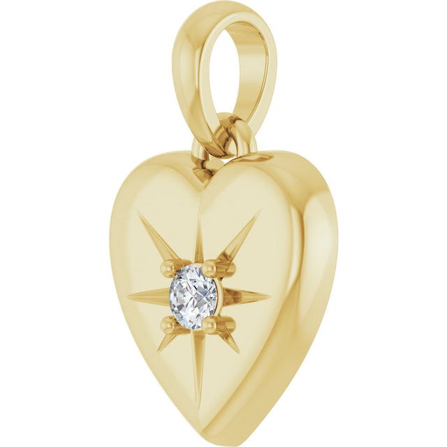 14K Gold Round Natural Diamond Starburst Heart Necklace or Pendant - Yellow Gold - view 2