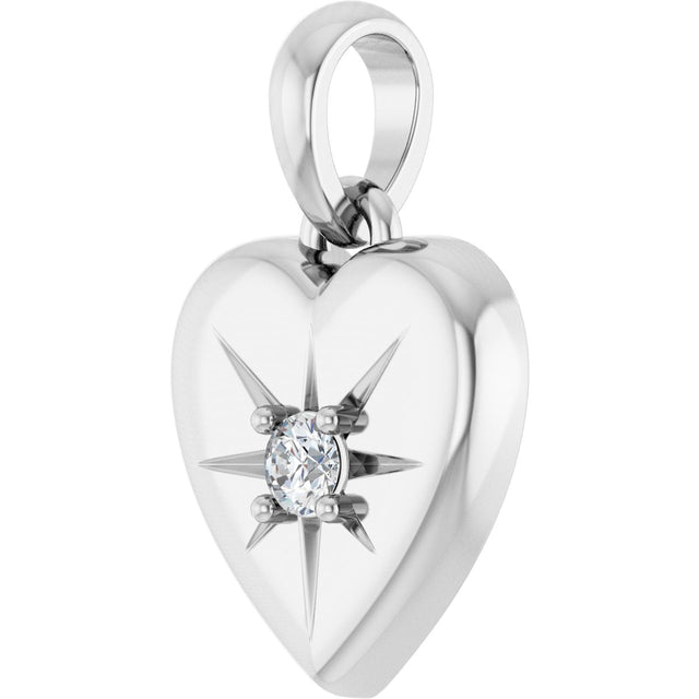 Platinum Round Natural Diamond Starburst Heart Necklace or Pendant - view 2