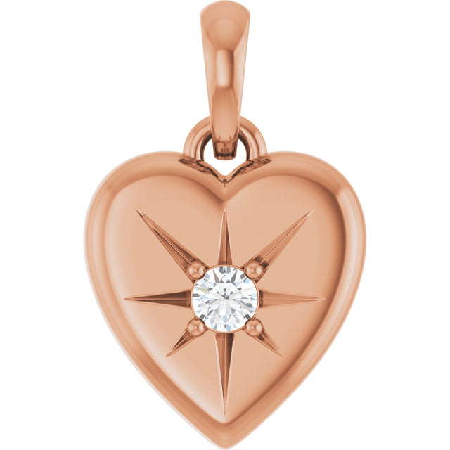 14K Gold Round Natural Diamond Starburst Heart Necklace or Pendant - Rose Gold